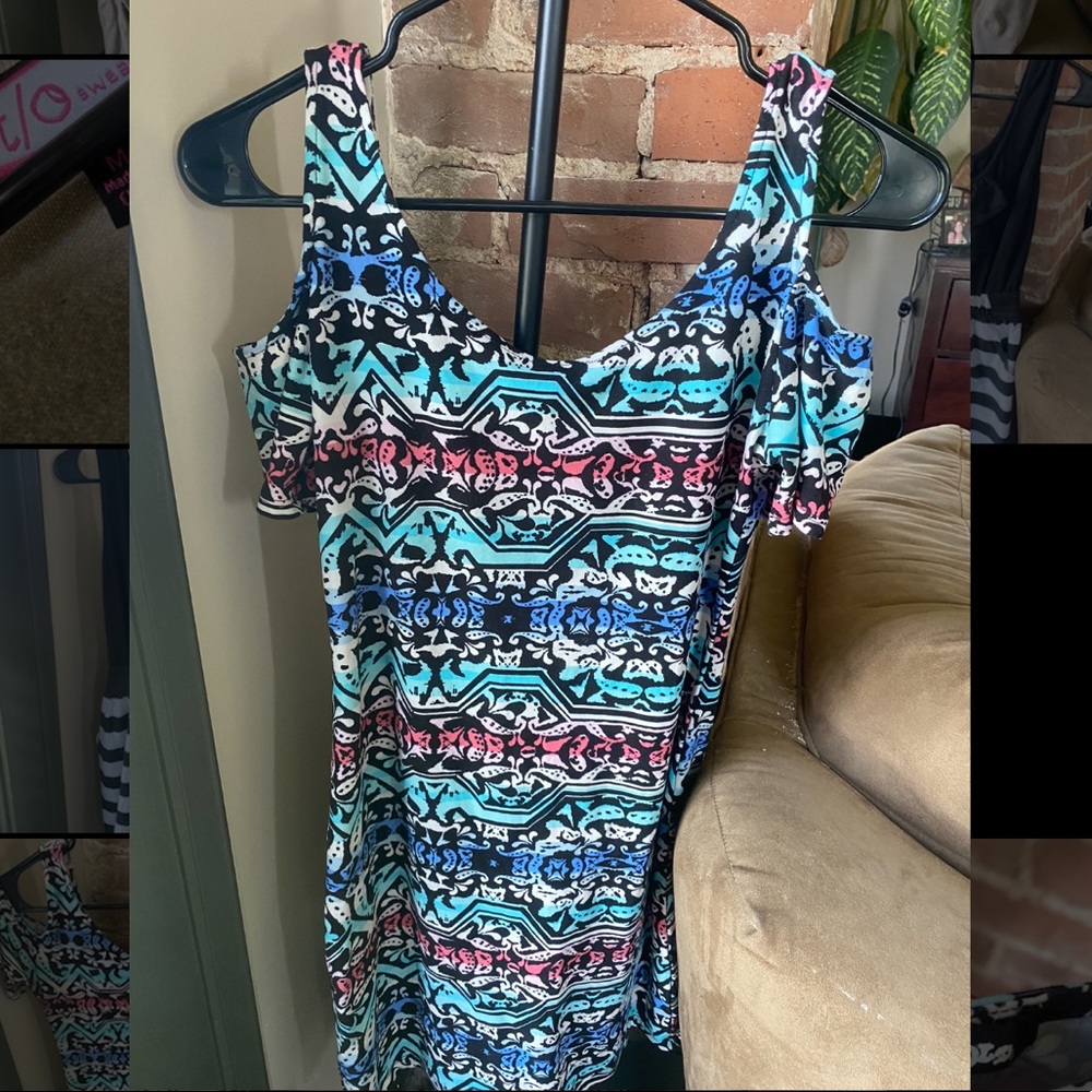 Tribal Print Dress with Shoulder Cutouts